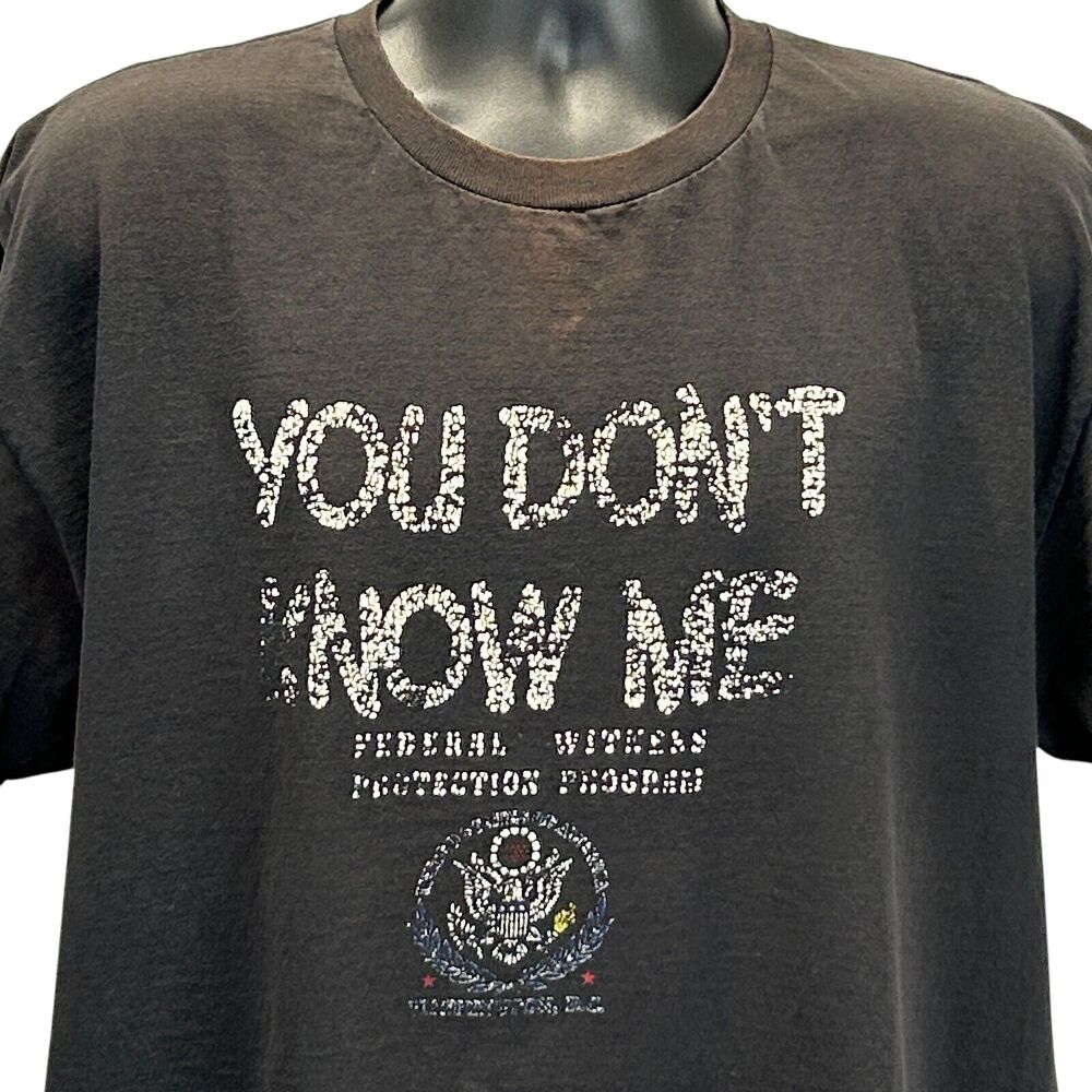 Vintage Y2Ks Federal Witness Protection Program T Shirt Black Mens XL X-Large